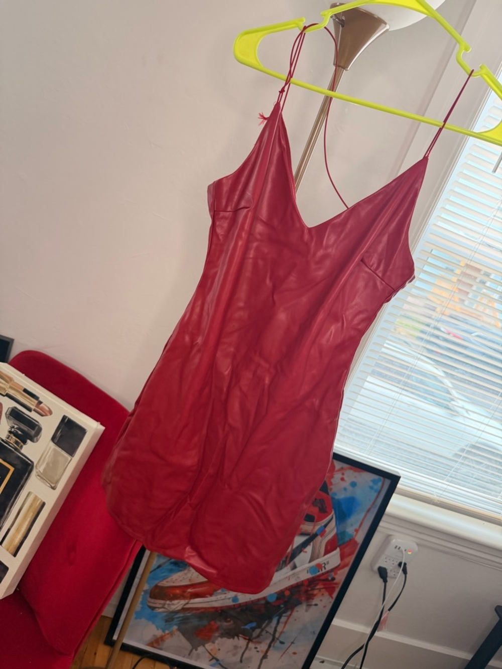 Fashion Nova Red Faux Leather Slip Dress with Thin Straps